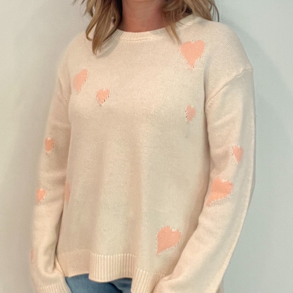 Women’s Cream Heart-Print Sweater - Soft Pink Accents